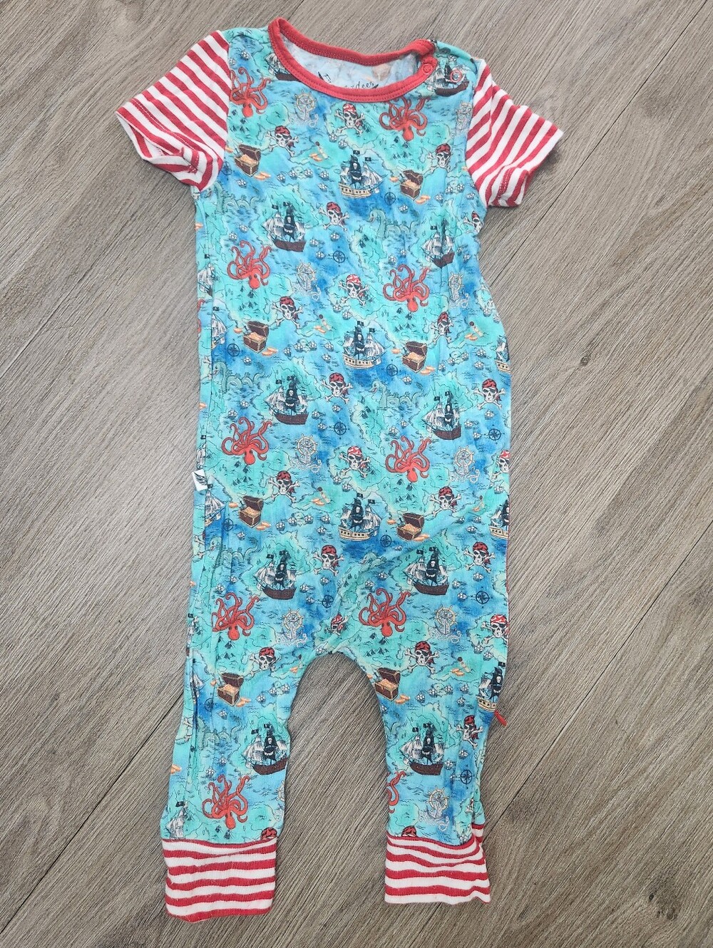 Free Birdees Pirate Map Bamboo Viscose Romper Pajamas 12-18 Months